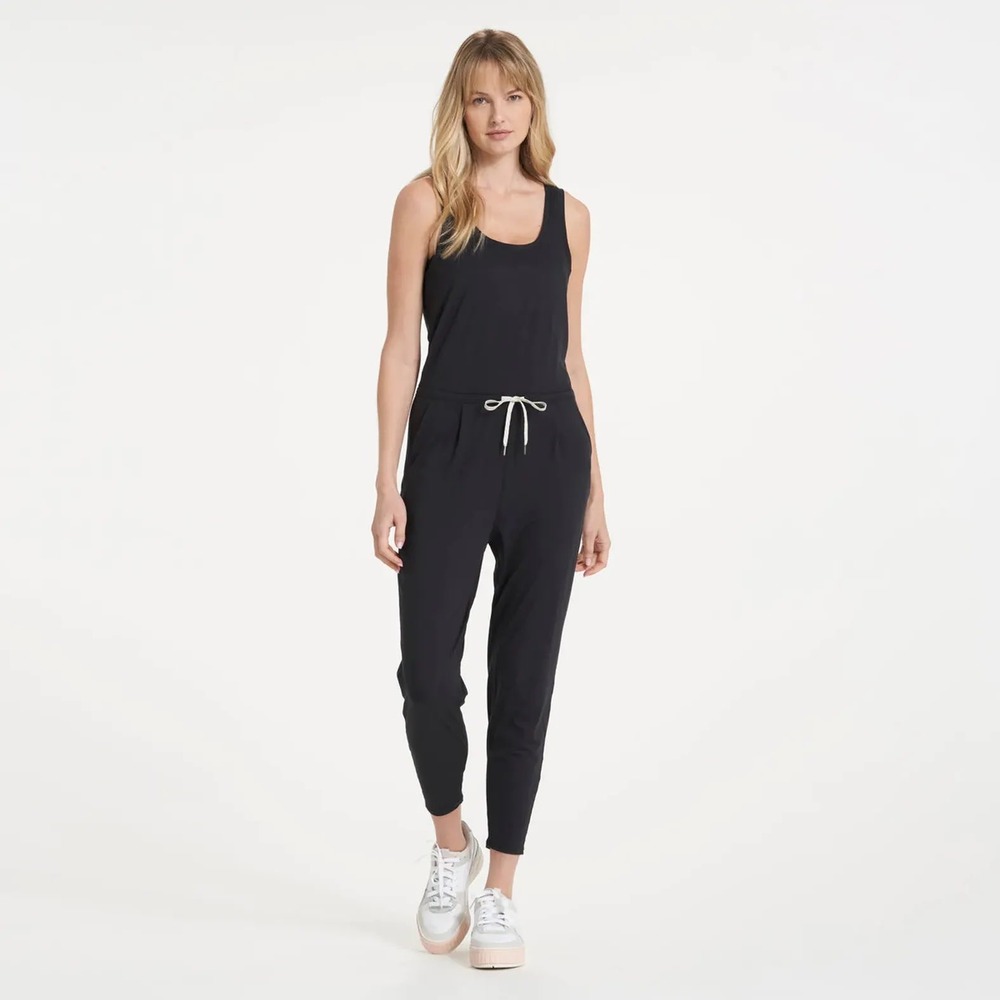 Vuori Lux Jumpsuit Black Racerback Drawstring Performance Knit Small